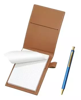 Recycled cowhide mini notebook cover in mocha with lizard finish and a blue retractable ballpoint pen set (NQ26) all-metal (T23-LS022P-M-NQ26B-L). синий