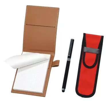 Обложка для мини-блокнота из переработанной коровьей кожи цвета мокко с тканевым пеналом красного цвета, сенсорный экран для смартфона, металлический колпачок, шариковая ручка, дополнительный набор, черный цвет LS022PM-NK02R-QSJW700-B чёрный
