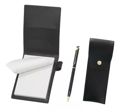 Recycled cowhide mini notebook cover round button pen case epoxy rotating ballpoint pen blue black, black, set, LS022PB-BRSB-WD002-L