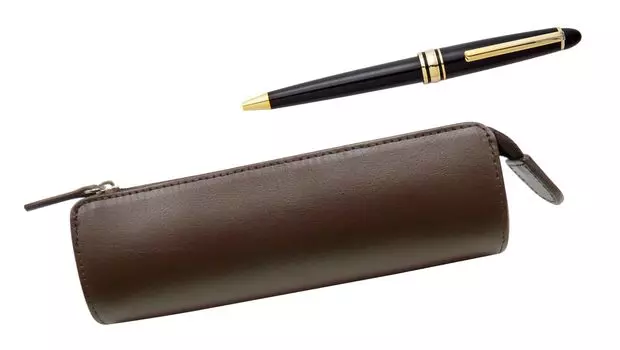 Recycled Cowhide Pen Traditional Standard with Metal Ring Cap and Retro Pen Set Case, Brown, Slide-Out (T23-LS028C-8838B)