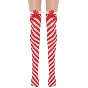 Red and white Christmas stockings, bow twill stockings COS white and red diagonal striped knee socks, Christmas stockings One size