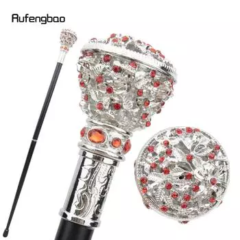 Red Artificial Diamond Flower White Walking Cane Fashion Decorative Walking Stick Gentleman Elegant Cosplay Cane Crosier 87cm