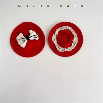 Red baby hat autumn and winter knitted hat New Year s beret boys and girls little month-old baby wool hat full moon