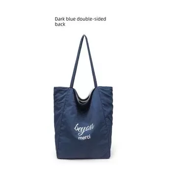 Red Bag Canvas Double-Sided Striped Letters Fancy Easiest for Match Shoulder Bag Large Capacity Korean Style Satchel Commuter Bag 3384 dark royal blue Stripes