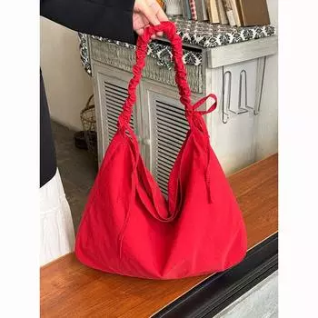 Red Bag Canvas Shoulder Bag Large Capacity Cloud Bag Crossbody Bag Work Clothing Idle Style Loose Canvas Bag Red