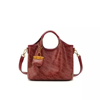 Red Bag Female Niche Style Retro Soft Leather Handbag Mother and Child Bag Fancy Bridal Wedding Bag Work Clothing Crossbody Bag