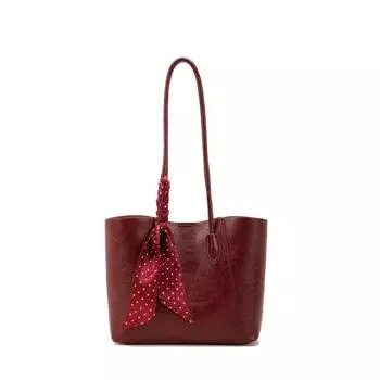 Red Bag Women High-Grade Shoulder Bag Large Capacity Bridal Wedding Bag Gift Daily Available Tote Underarm Bag Burgundy(Send silk scarf + gift bag)