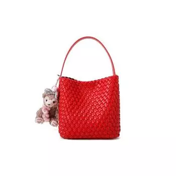 Red Bag Women Niche Design Woven Portable Bucket Bag Light Luxury Western Style Bridal Wedding Bag All-Match Messenger Bag