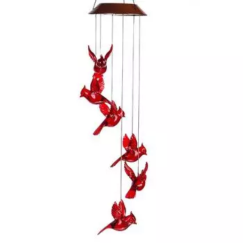 Red Bird Wind Chimes Creative Cardinal Wind Chimes Solar Hummingbird Wind Bell Waterproof Memorial Bird Windchime With 6 LED красный