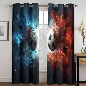 Red Blue Football Curtains Color Burst Background Shock Sports Area Living Room Bedroom Kitchen Balcony Window Decor 2 Panels 50W130H(CM)X2PCS&Grommet Top