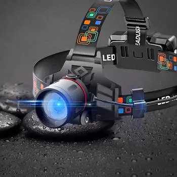Red/Blue/White/Green/Purple Light LED Headlamp 3-Mode Zoomable Headlight 18650 Battery Fishing Light Camping Hunting Flashlight