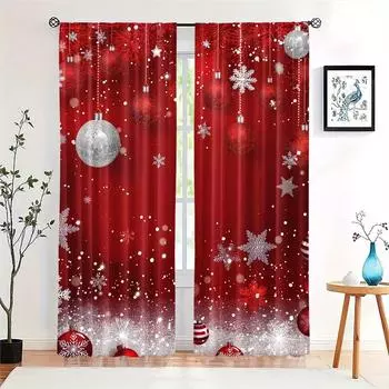 Red Bokeh Snowflake semi-Blackout Curtains 2pcs Heat Insulating & Privacy Enhancing Drapes with Rod Pocket for Bedroom Living (W50cmxH130cm)x2&Rod Pocket