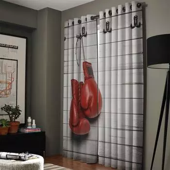 Красные боксерские перчатки на фоне деревянной стены Роскошные шторы для дома Современные товары для дома Гостиная Спальня Индивидуальные шторы 135W x 60H(cm)