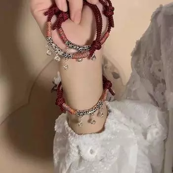 Red Braided Rope Chinese Woven Rope Lucky Bracelet Women Hand Ring Chinese Style Bracelet Lovers чёрный