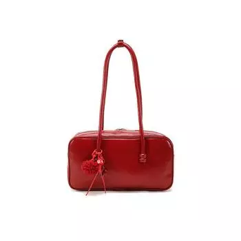 Red Bridal Wedding Bag Women 2025 New Large Capacity Boston Bowling Bag Commuter Shoulder Underarm Bag Red(Send silk scarf + gift bag)