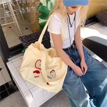 Red Canvas Bag Women s Large Capacity Korean Style Idle Style Student Shoulder Bag Cute Puppy Tote Bag Shopping Bag Fashion Apricot Apple