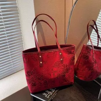 Red Canvas Big Bag Women 2025 New Arrival Fancy Large Capacity Shoulder Tote Bag Wedding Bride Wedding Bag