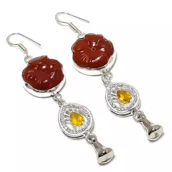 Red Carnelian, Citrine Gemstone 925 Sterling Silver Jewelry Earring 3.55 V1g49