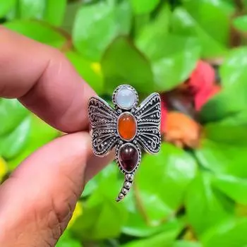 Red Carnelian, Garnet Gemstone Handmade 925 Sterling Silver Ring Size 6 S4P03