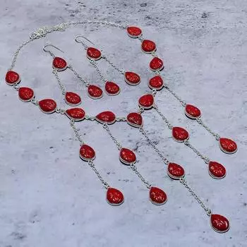 Комплект украшений ручной работы из серебра 925 пробы с красным сердоликом Y3W45