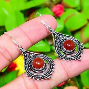 Red Carnelian Gemstone Handmade 925 Sterling Silver Jewelry Earring 2.13 b2t64