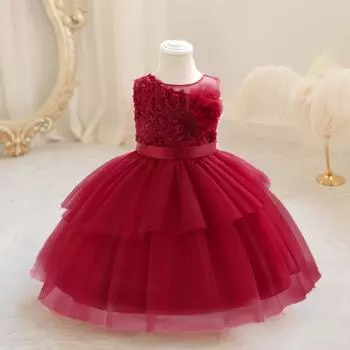 Красное рождественское платье для девочек на вечеринку, платье из тюля для малышей, платье для выпускного бала на первый день рождения, платье для подружек невесты, детская одежда 6-9M красный