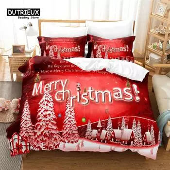 Red Christmas Bedding Set, 3Pcs Duvet Cover Set, Soft Comfortable Breathable Duvet Cover, For Bedroom Guest Room Decor EU single(135x200cm)