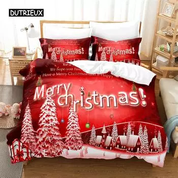 Red Christmas Bedding Set Duvet Cover Set 3d Bedding Digital Printing Bed Linen Queen Size Bedding Set Fashion Design EU single(135x200cm)