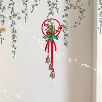 Red Christmas Chime Bells Iron Xmas Tree Hanging Bells Retro Christmas Bells Festive Atmosphere Circle