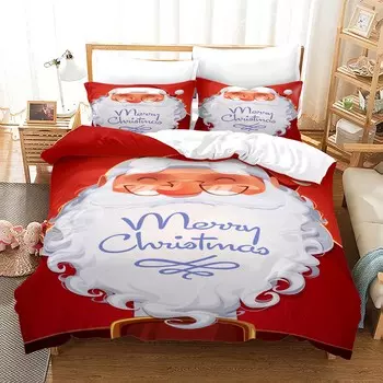 Red Christmas Duvet Cover Santa Claus White Beard Snowman Microfiber Cartoon Children Teens Happy New Year Bedroom Decorations 135x200cm 2pcs