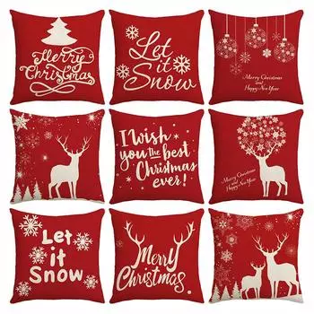 Red Christmas Pillow Cover Linen Letter Print Home Sofa Pillow Cover Cushion Cover 45*45cm JYM479-1