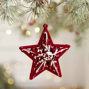 Red Christmas Snowfall Deer Pendant Cartoon Elk Crown Pentagram Xmas Tree Hanging Ornaments Christmas Tree Elegant