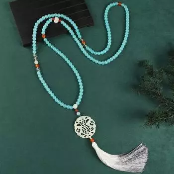 Red cinnabar long crossbody chain women s sandalwood fringed sweater chain necklace antique cheongsam accessories