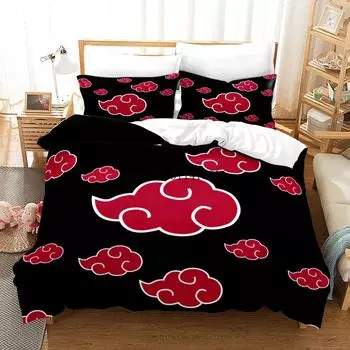 Red Cloud Anime 3D Cartoon Duvet Cover Sets Comforter Bed LinenKids Bedding Set Akatsuki Japan Twin Queen King Single Size Gift 218x177cm 86x70in