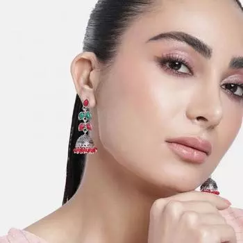 Серьги Jhumka с жемчугом красного цвета