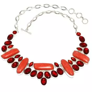 Red Coral Garnet Gemstone Friends Silver Jewelry Necklace 16-18