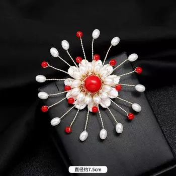 Red crystal pearl snowflake brooch temperament elegant luxury atmosphere high-end corsage women s high-end coat pin