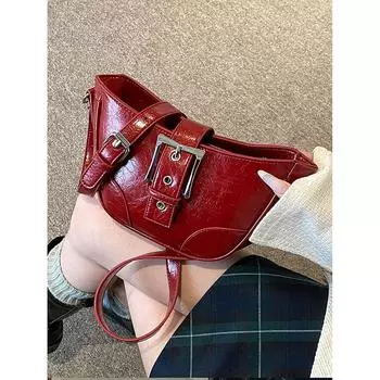 Сумка для мотоцикла Red Design Sense, женская модная сумка-ведро из высококачественной масляно-вощеной кожи, летняя новая повседневная популярная сумка через плечо (20cm<Max Length<30cm)