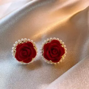 Red Double-Sided Love Heart Stud Earrings Women s Unique and Beautiful 2025 New Arrival Earrings Accessible Luxury Fancy Elegant Generous Earrings Red flocking flowers