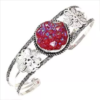 Red Drusy Gemstone Handmade Silver Jewelry Cuff Bracelets 7 Adjustable