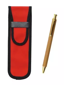 Red Fabric Pencil Case with Ballpoint Pen Set Bamboo-Patterned (3-Pack) T23-NK02R-FB300CB-3