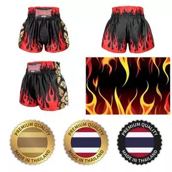 Red Fire Muay Thai Kombat Gear MMA Kickboxing Boxing Shorts Retro Vintage Pants Print 3D Microfiber Elastic Fight Martial Art Training Fitness Gym