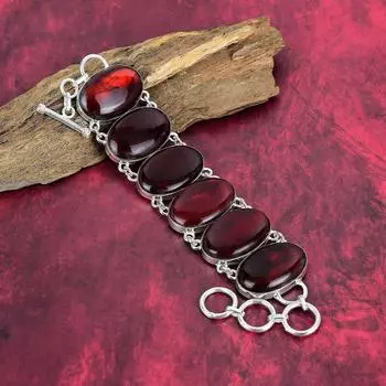 Red Flash Лабрадорит Драгоценный камень 925 Твердый браслет из стерлингового серебра, ювелирные изделия ручной работы, регулируемый браслет-цепочка Удивительный ювелирный подарок для нее 8 Inches With Adjustable красный