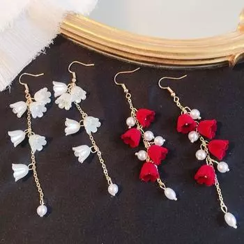 Red Flocking Stud Earrings Elegant Style Ear Ornaments Adorable Dangle Earrings Women s Jewelry красный