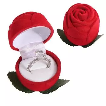 Red Flower Stem Jewelry Box Velvet Engagement Rings Box Romantic Wedding Ring Holder Wedding Style A