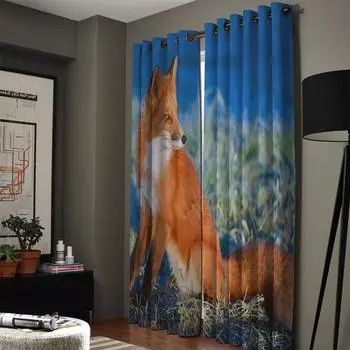 Шторы на окна с изображением красной лисы, занавески для гостиной, декоративные предметы для гостиной 135W x 60H(cm)