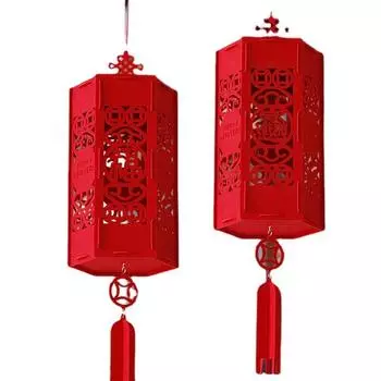 Red Fuzi Lantern Retro Chinese Lantern Flocking Lanterns Spring Festival Lanterns 2024 Dragon Year D