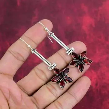 Ювелирные изделия из чистого серебра 925 пробы с красным гранатом, красивые серьги ручной работы, потрясающие ювелирные изделия из драгоценных камней граната для любви 2.87 Inches красный