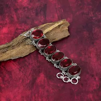 Браслет с красным гранатом, ювелирные изделия ручной работы, браслет из стерлингового серебра 925 пробы, дизайнерские ювелирные изделия из драгоценных камней, регулируемый браслет-цепочка, подарок для мамы Adjustable with 8 inches красный