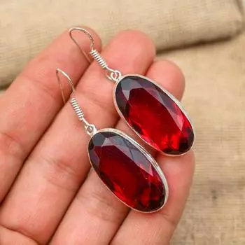 Red Garnet Gemstone Handmade 925 Sterling Silver Earring Amazing Jewelry Gift For Her